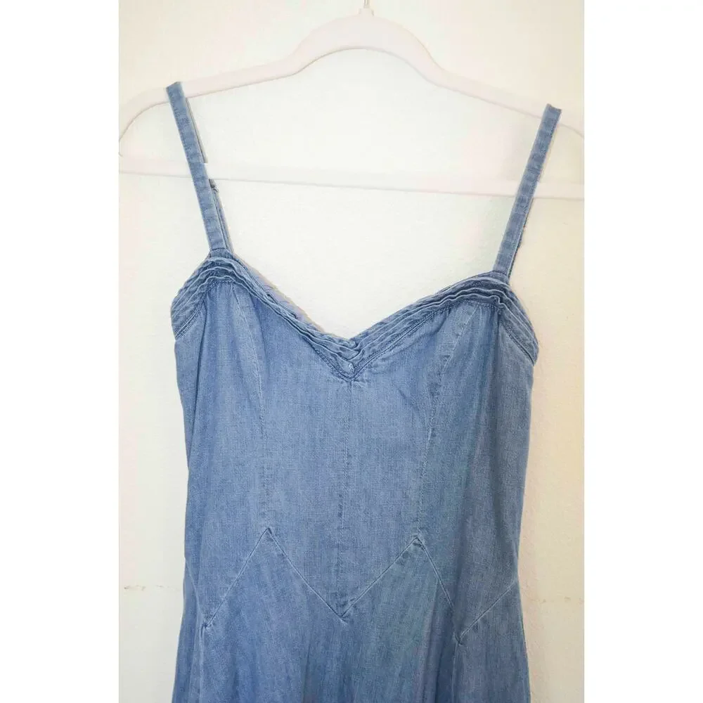 Free People Another Season Denim Dress Sweetheart Neck Ruffle Hem Cotton